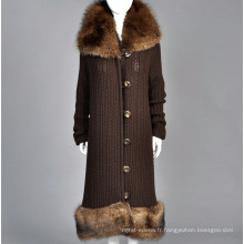 15PKCAS37 dame à la mode d&#39;hiver à long manteau de fourrure de vison manteau de cachemire